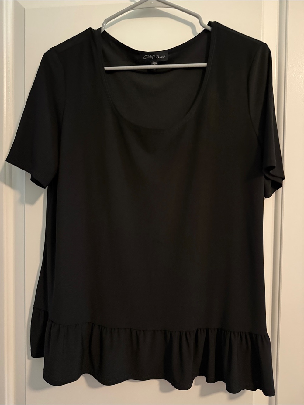 Slinky Brand Black Short-Sleeve Ruffle-Hem Tunic
